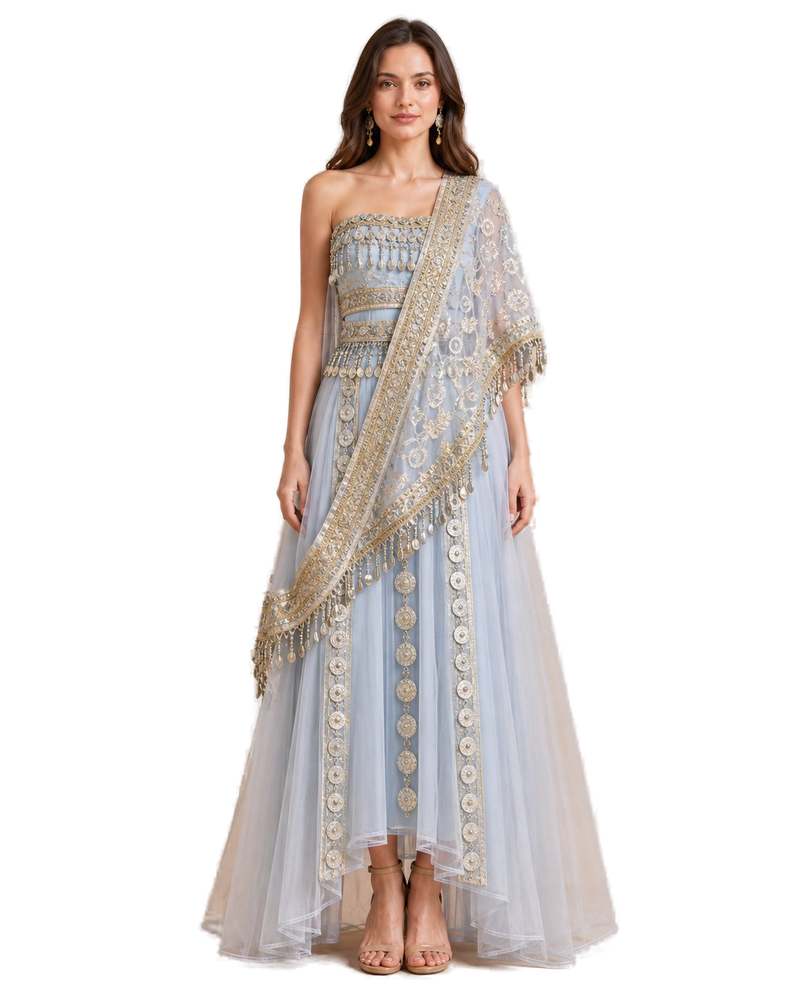 Pale blue complete embroidered AETHNO look with silver ornament