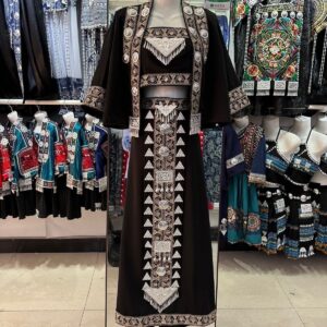 Flowery Backless Mini Dress Ethnic Silver-Adorned Embroidered Dress Set | Traditional Tribal Handmade Gown