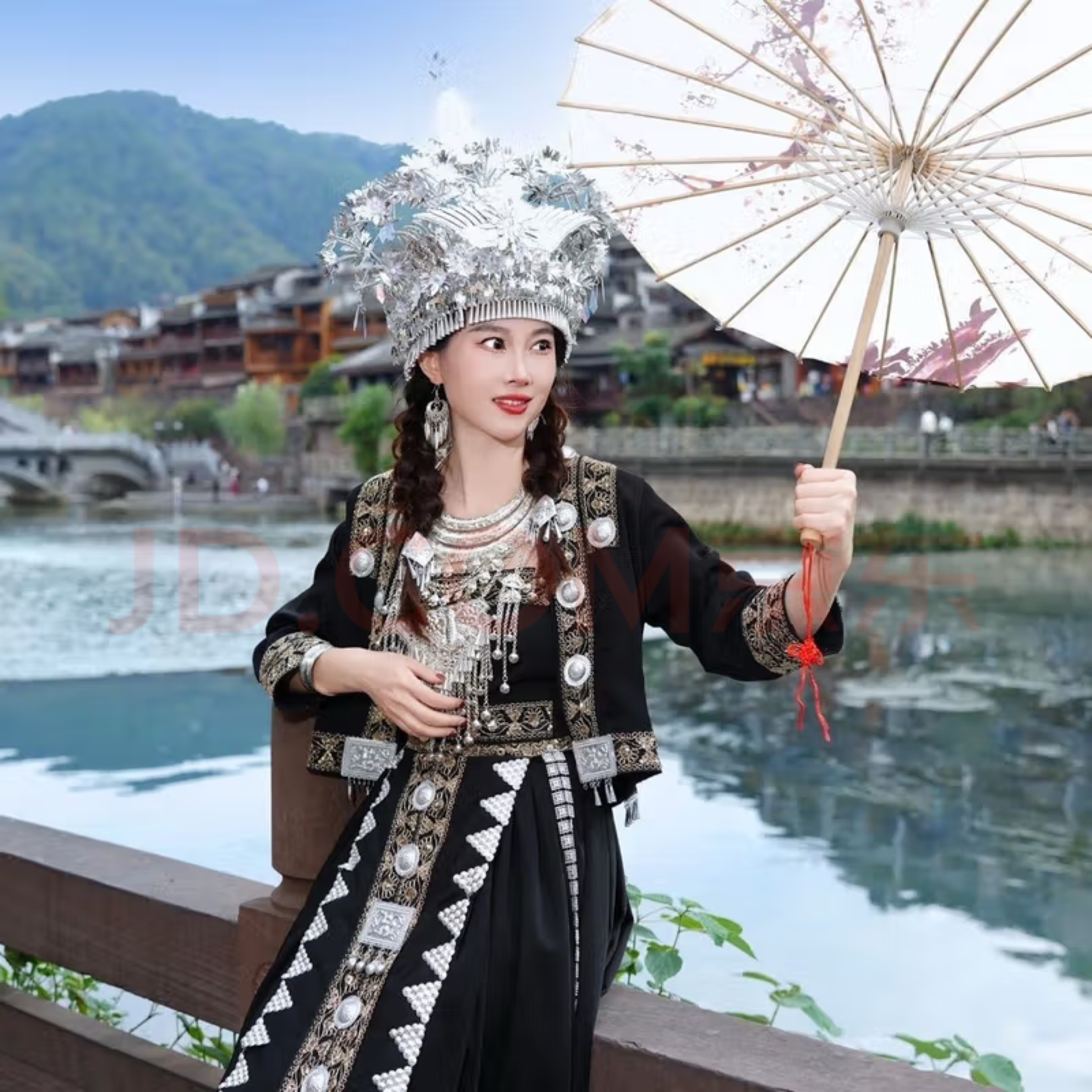 Flowery Backless Mini Dress Ethnic Silver-Adorned Embroidered Dress Set | Traditional Tribal Handmade Gown - Image 3