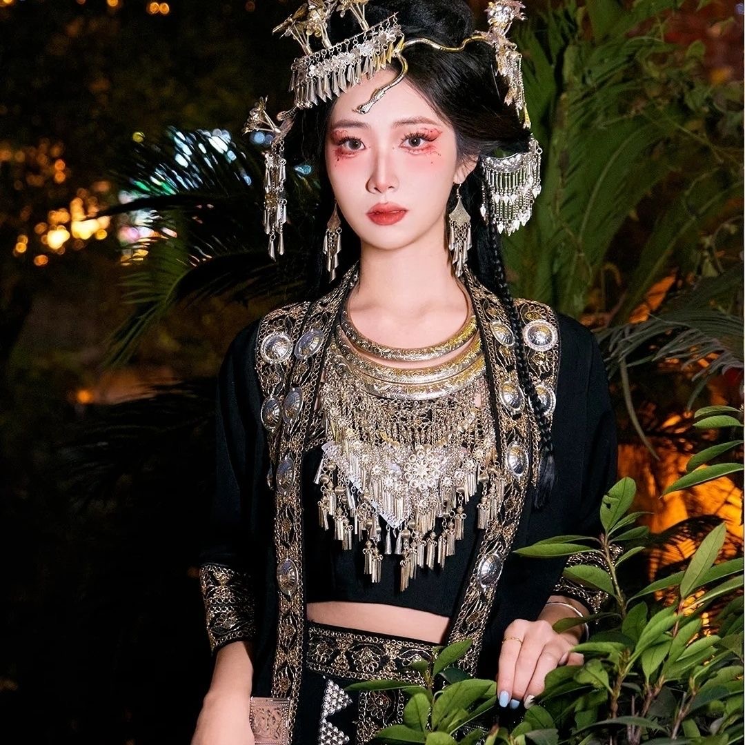 Flowery Backless Mini Dress Ethnic Silver-Adorned Embroidered Dress Set | Traditional Tribal Handmade Gown - Image 5