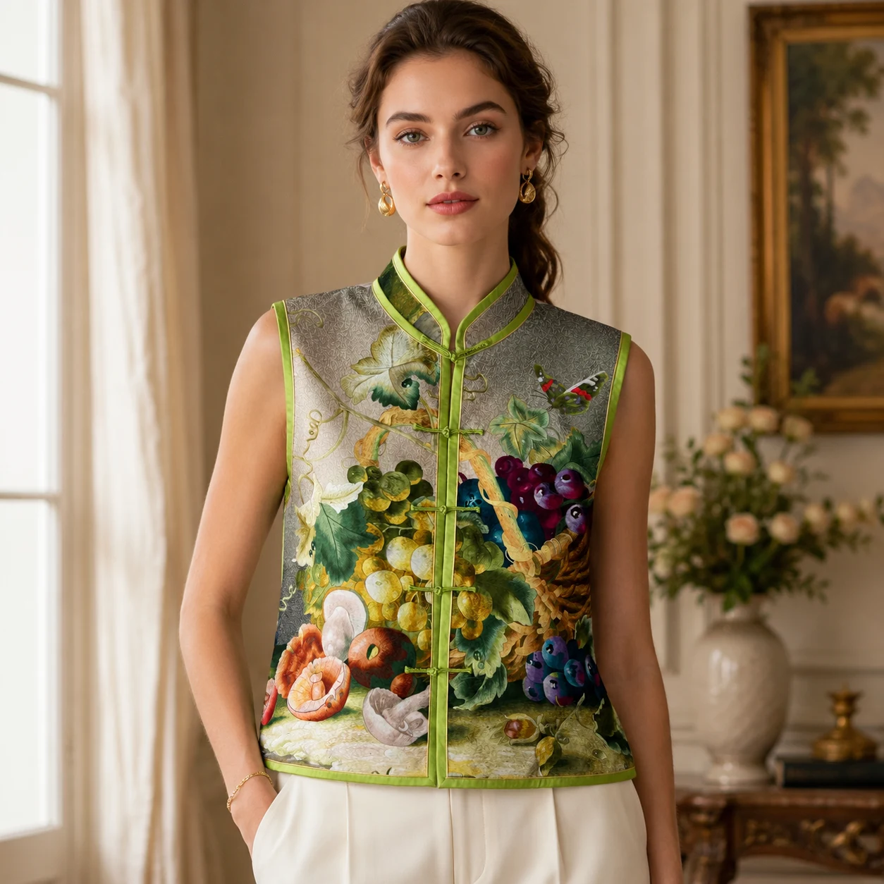 One-of-a-Kind Su Embroidery Harvest Basket Silk Vest – product view 2