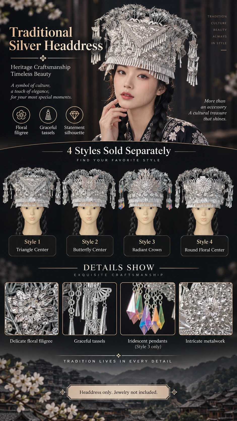 Hmong Miao Headdress & Collar Accessories – A/B/D/E Photo Shoot Styles