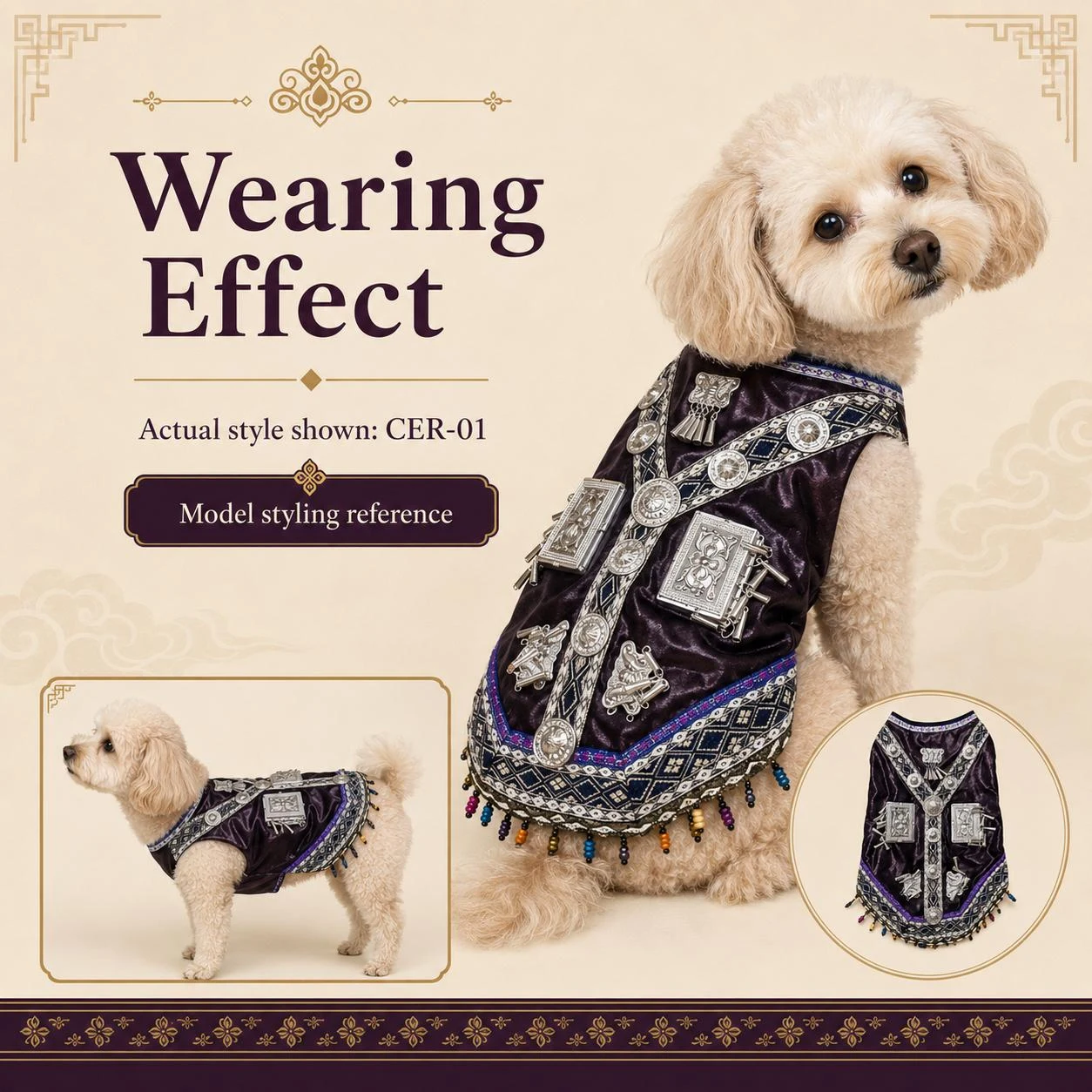 Handmade Miao-Inspired Ceremonial Dog Vest – Woven Textile & Silver-Tone Details, 8 Styles, Custom Sizing — product image 1