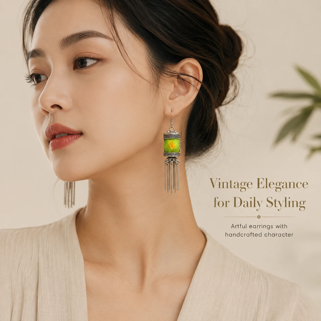 Close-up of handmade embroidered earrings for a special occasion