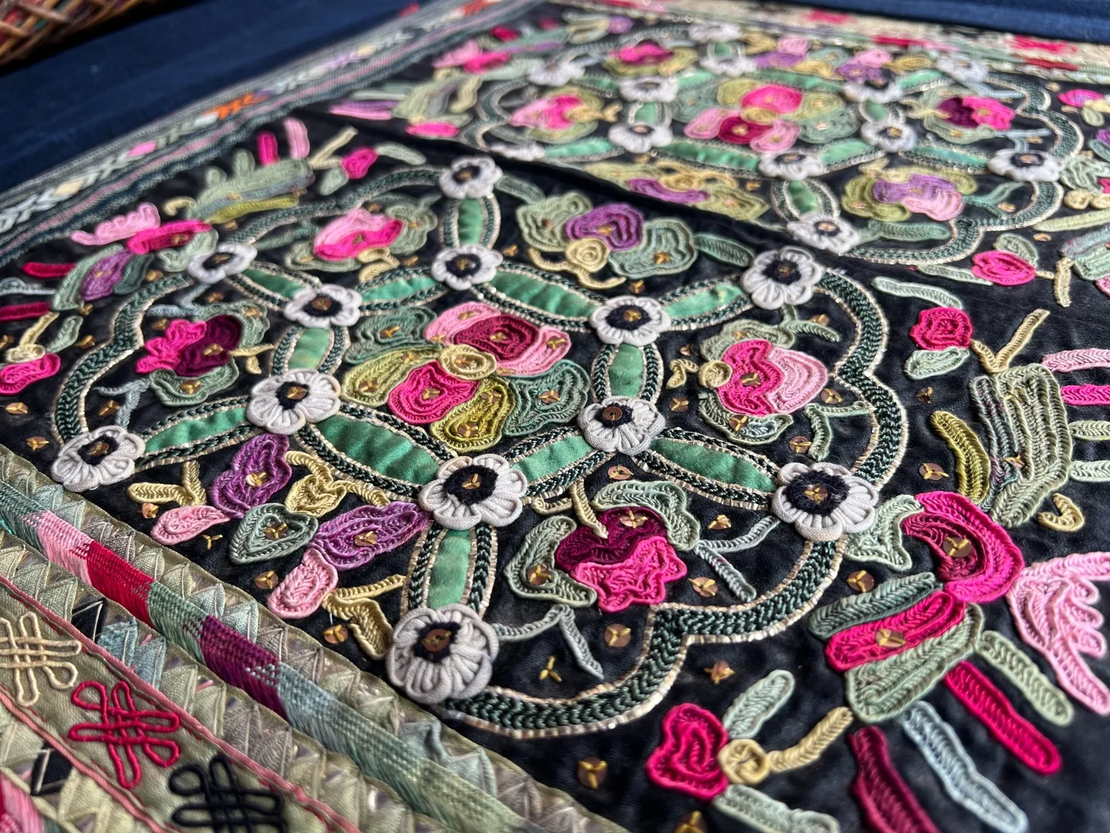 Detailed stitching on a real heritage textile