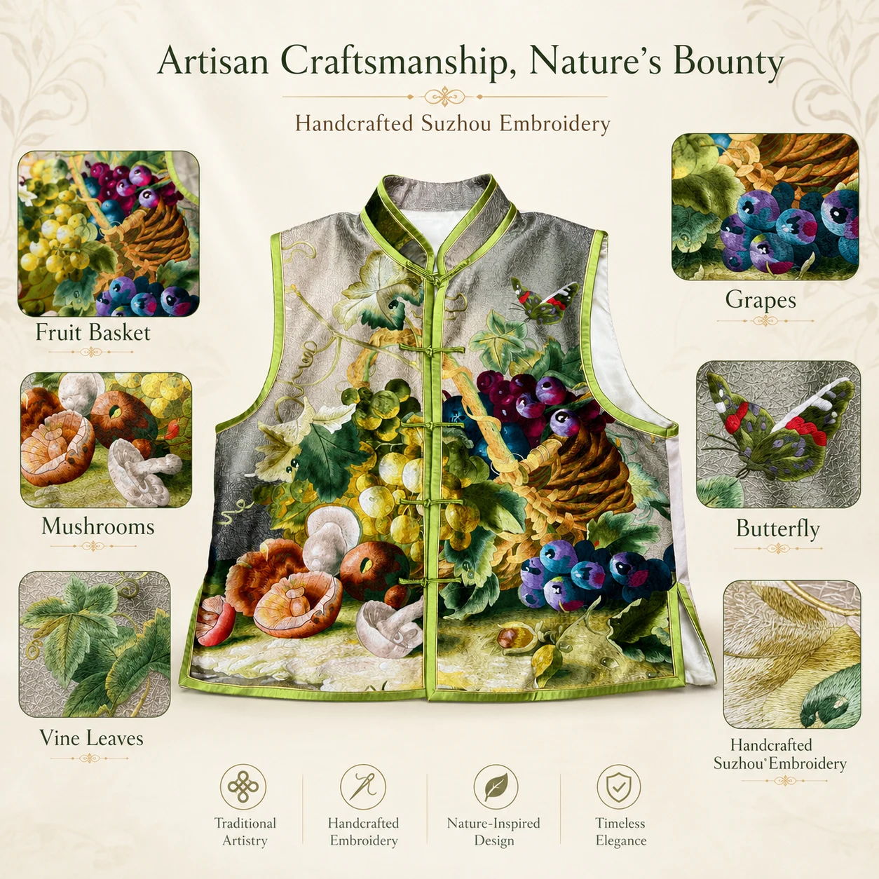 One-of-a-Kind Su Embroidery Harvest Basket Silk Vest – product view 4