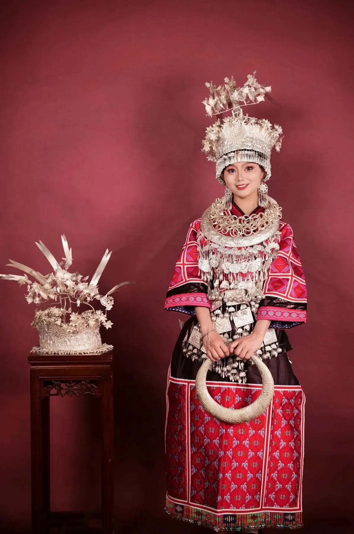Jianhe Miao traditional dress showing studio full look.