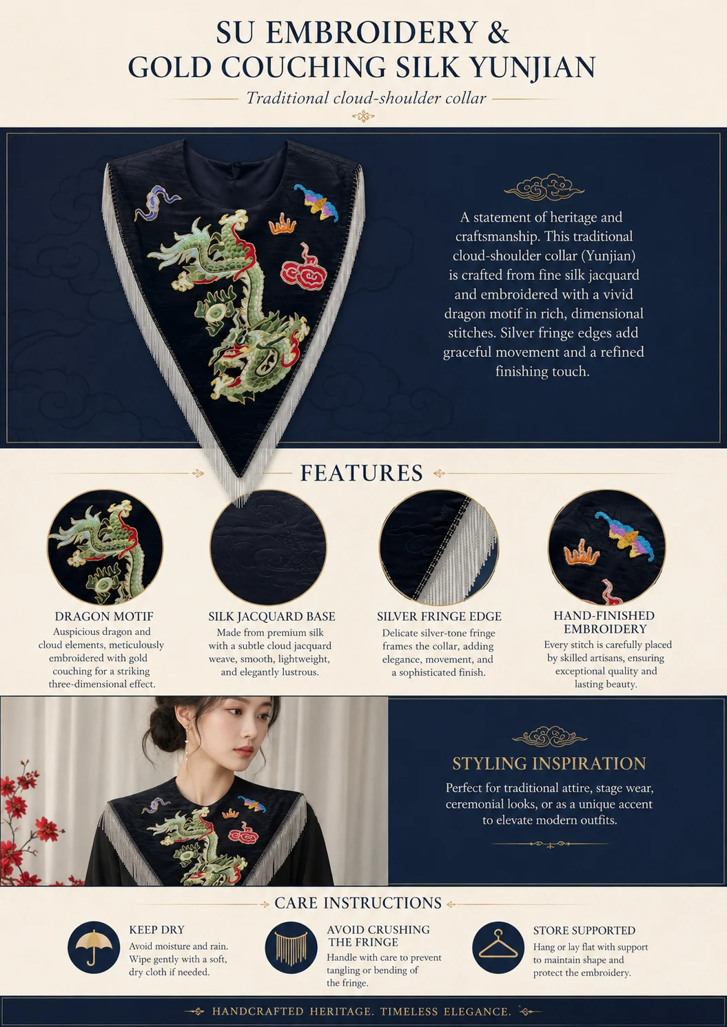 Su Embroidery & Gold Couching Silk Yunjian Cloud Collar – product details 10