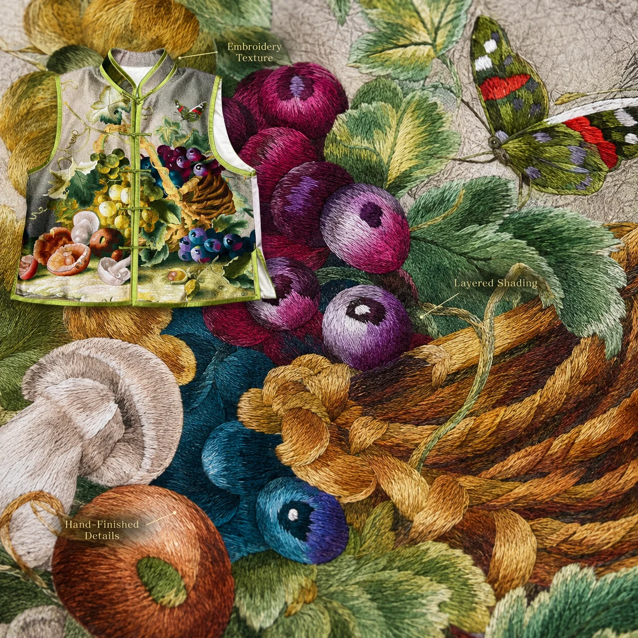 One-of-a-Kind Su Embroidery Harvest Basket Silk Vest – product view 8