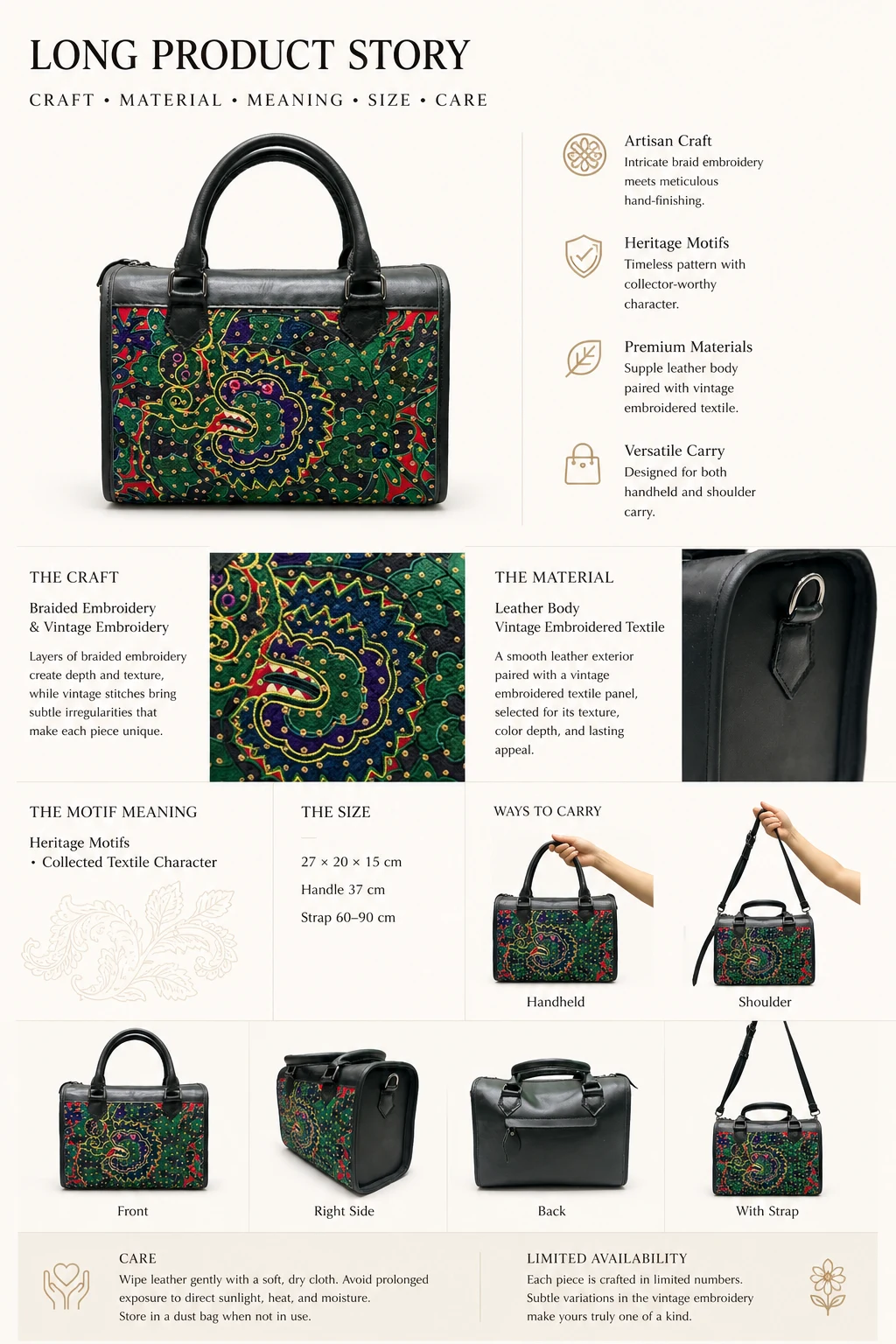 Vintage Miao Braid-Embroidered Leather Handbag – product details 10