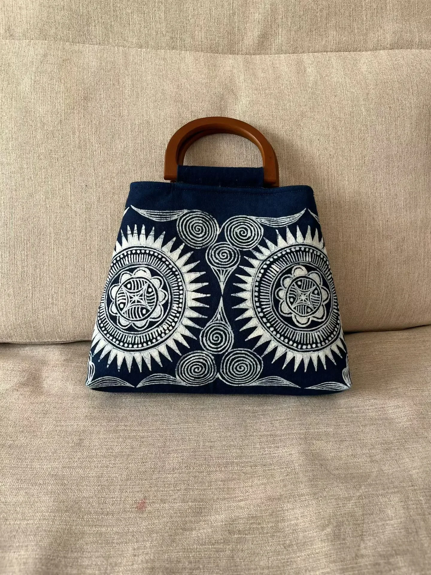 Real indigo batik sun and circle pattern