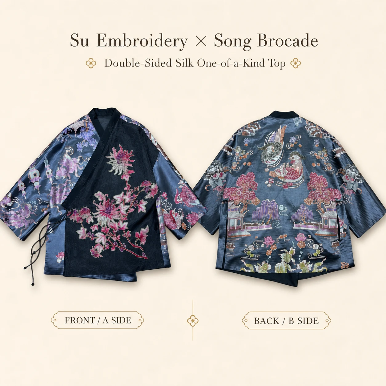 One-of-a-Kind Reversible Su Embroidery & Song Brocade Silk Jacket – handcrafted textile detail and full product view