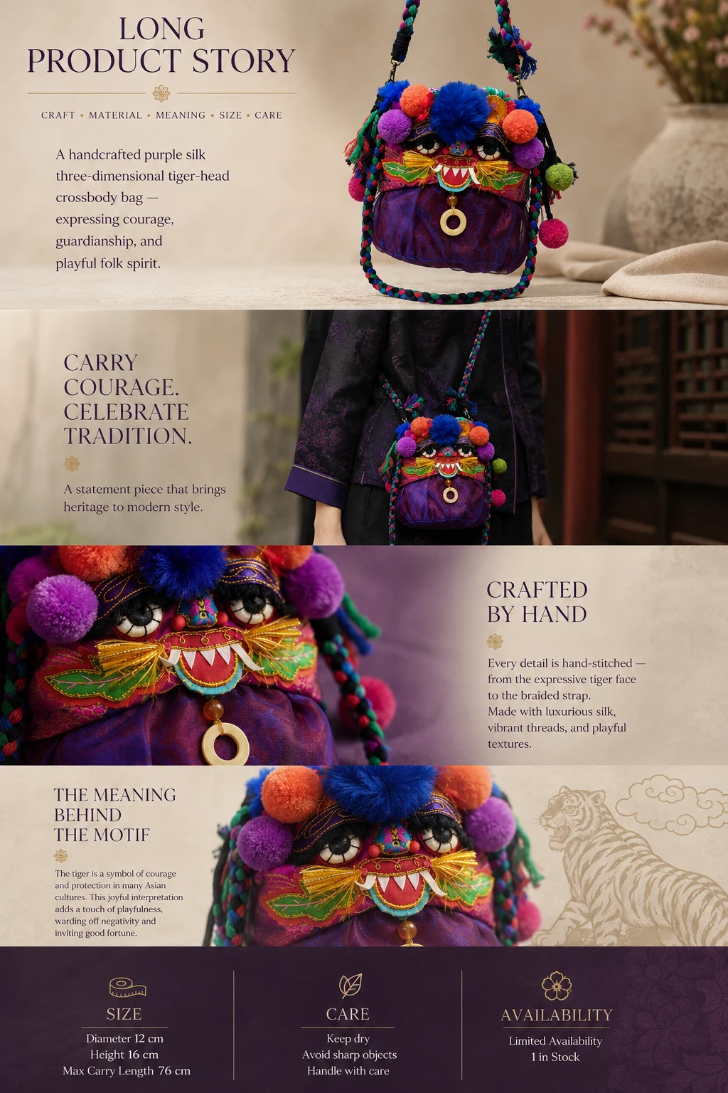 Silk Guardian Tiger Head Crossbody Bag – product details 10