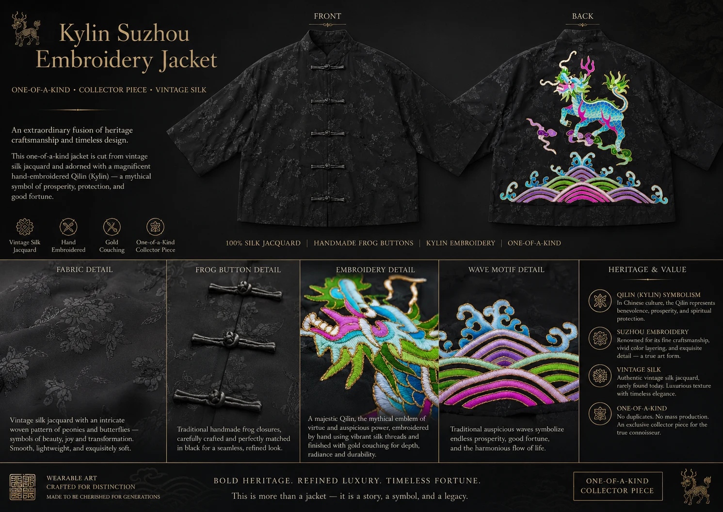 One-of-a-Kind Qilin Su Embroidery Silk Jacket – product details 10