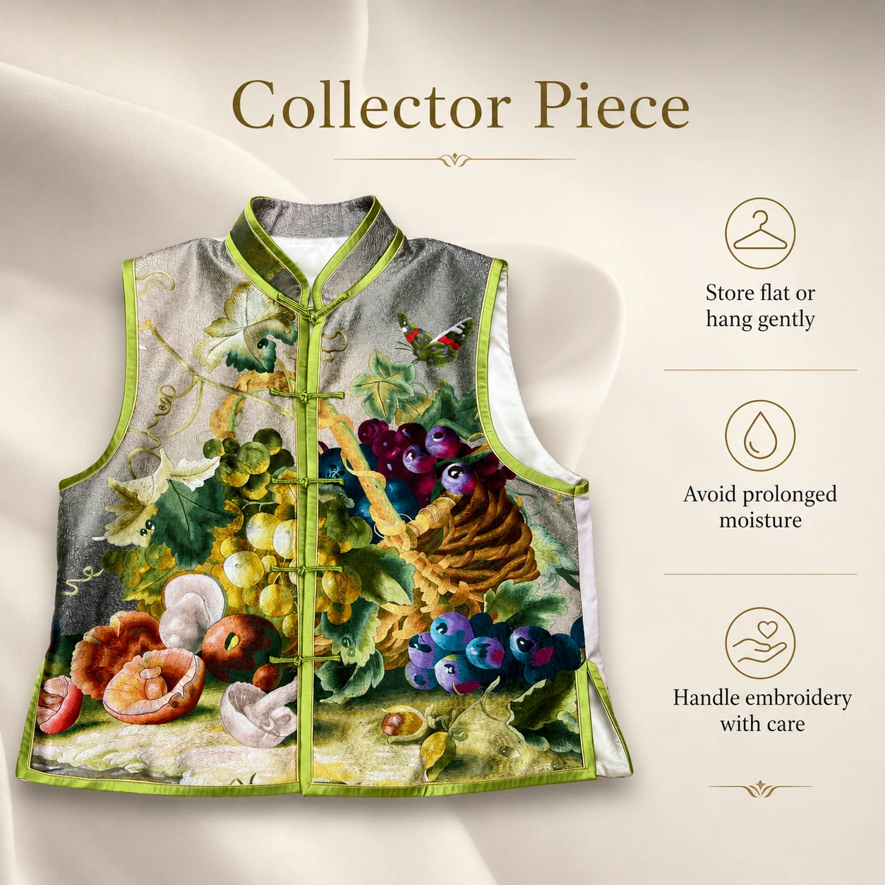 One-of-a-Kind Su Embroidery Harvest Basket Silk Vest – product view 9