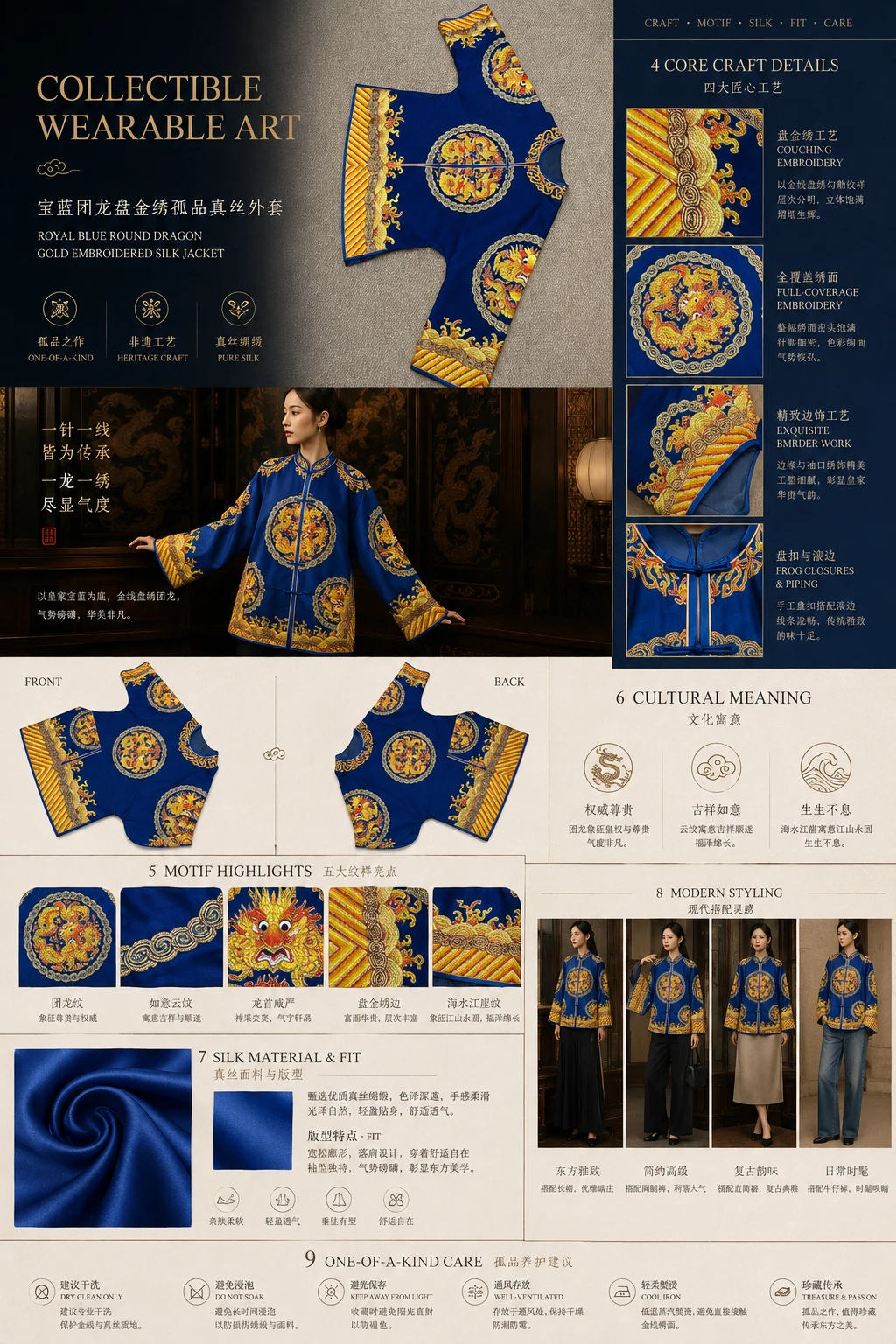 One-of-a-Kind Gold Couching Dragon Silk Jacket – product details 9
