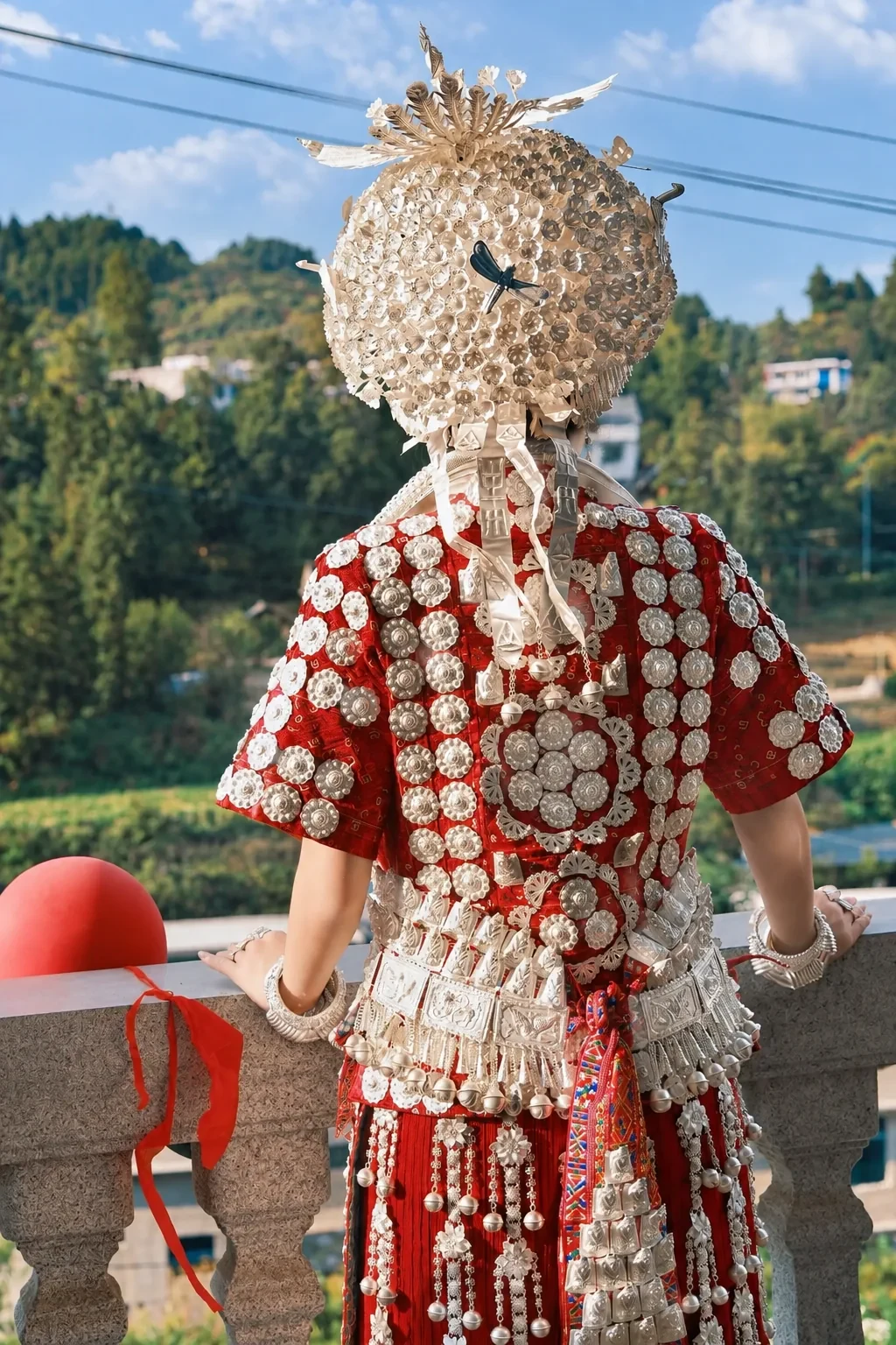 Huangping Miao traditional dress showing back silverwork.