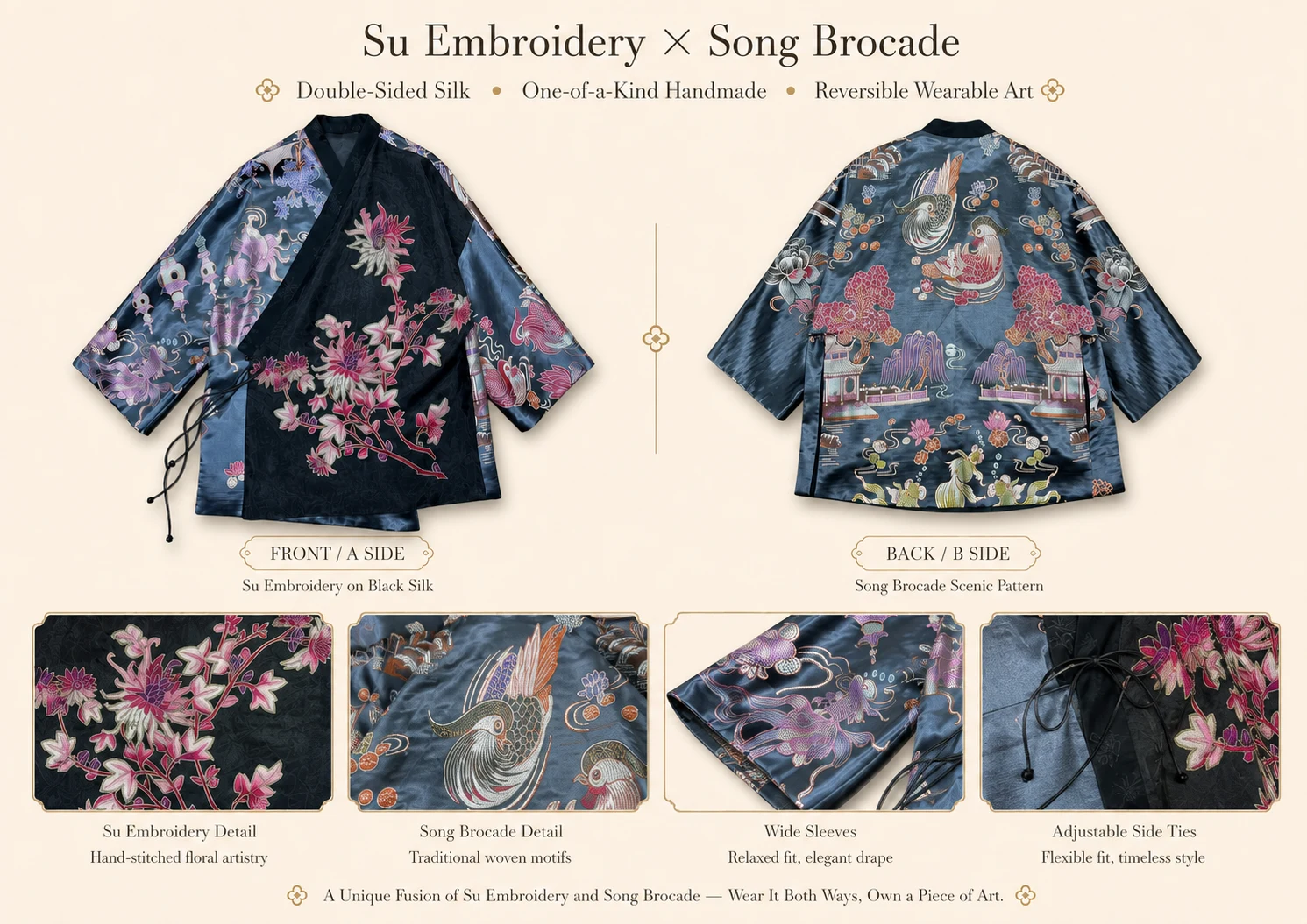 One-of-a-Kind Reversible Su Embroidery & Song Brocade Silk Jacket – product details 10