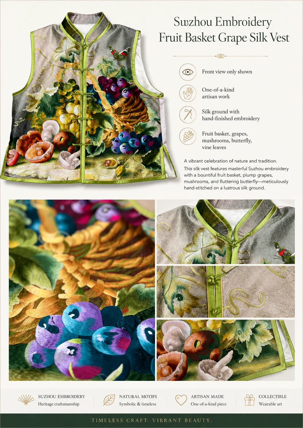 One-of-a-Kind Su Embroidery Harvest Basket Silk Vest – product details 10