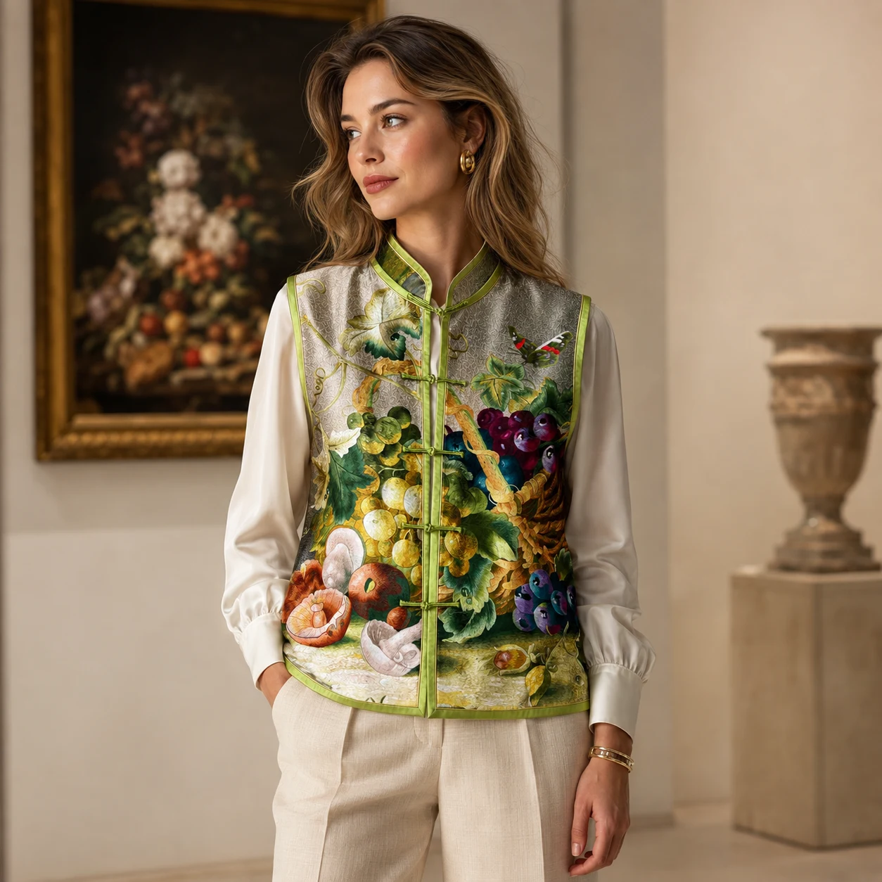 One-of-a-Kind Su Embroidery Harvest Basket Silk Vest – product view 6
