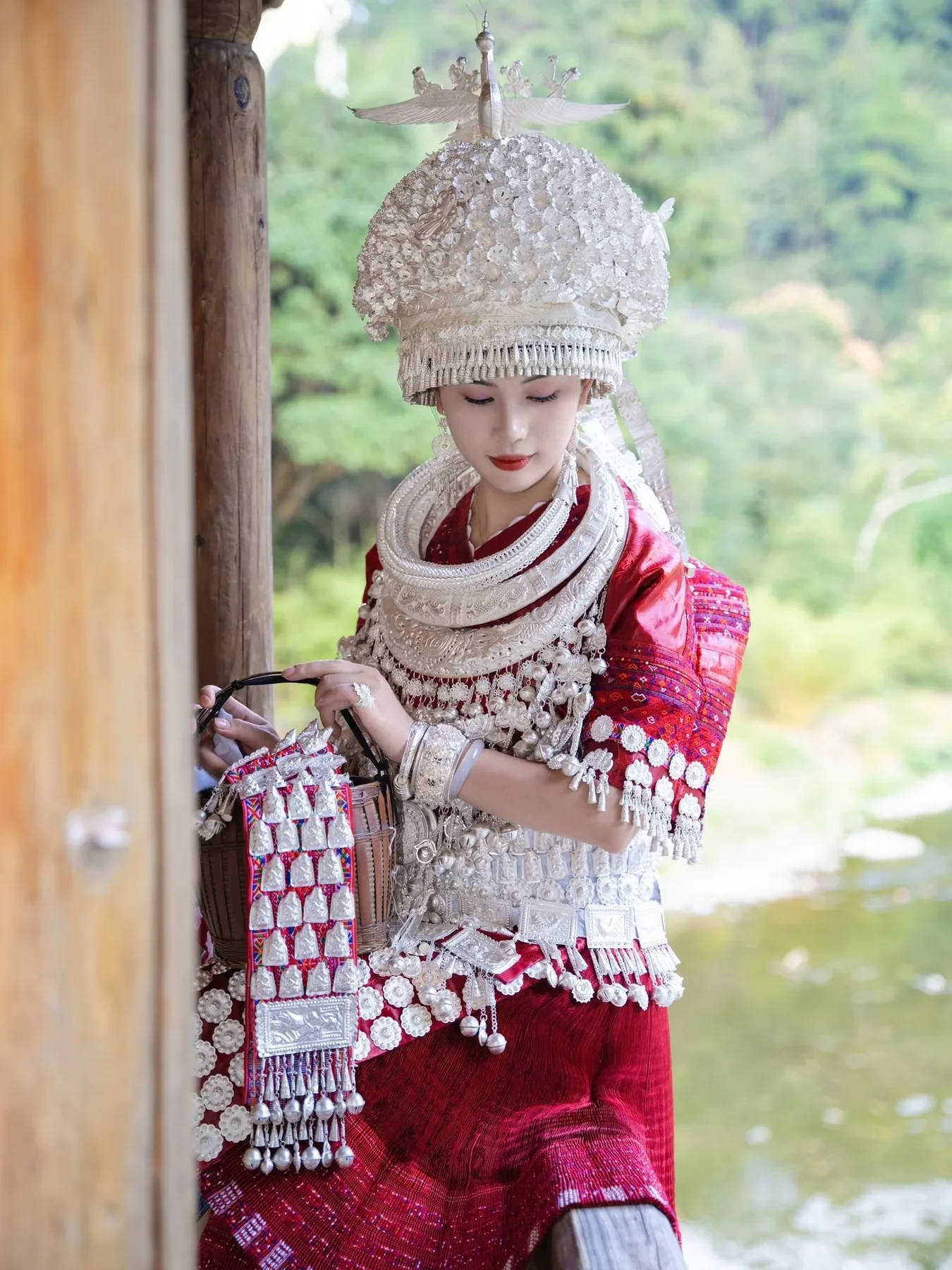 Huangping Miao traditional dress showing seated silver detail.