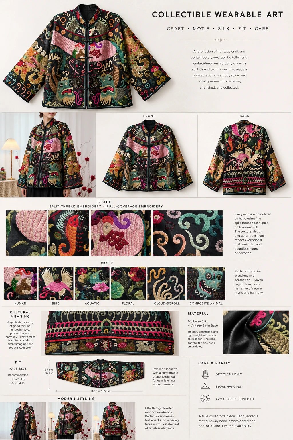One-of-a-Kind Miao Split-Thread Embroidered Silk Jacket – product details 10
