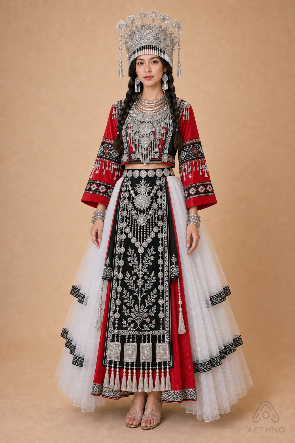 AETHNO Miao-Inspired Embroidered Women's Outfit - Look 18
