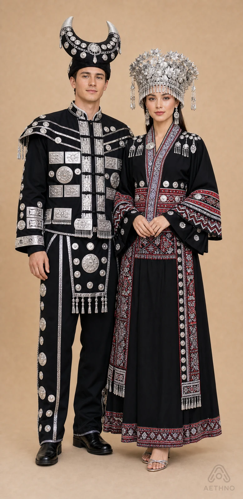 AETHNO Miao-Inspired Embroidered Couple Outfit Set - Look 20