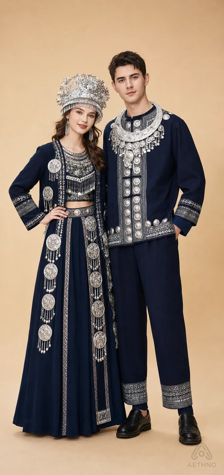 AETHNO Miao-Inspired Embroidered Couple Outfit Set - Look 23