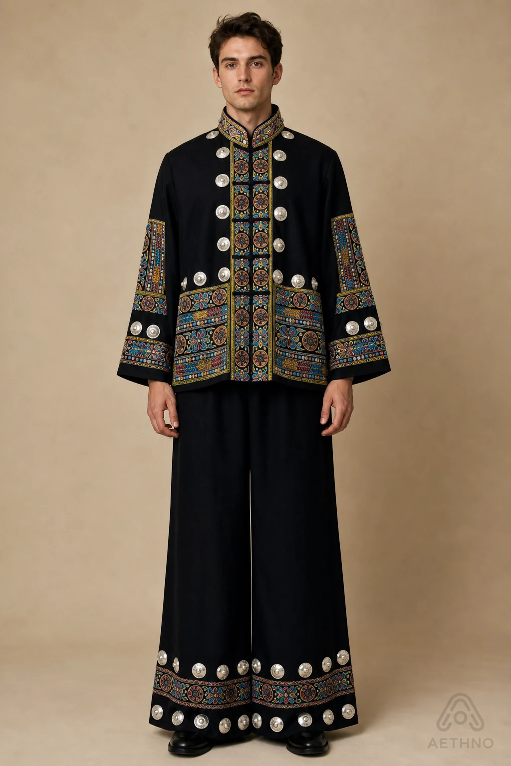 AETHNO Miao-Inspired Embroidered Men's Outfit - Look 25