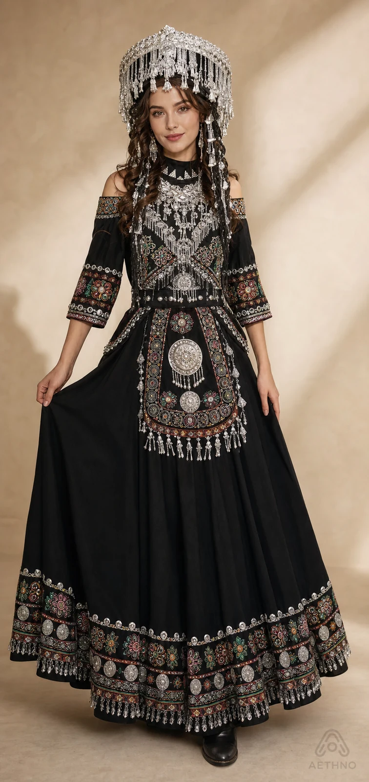 AETHNO Miao-Inspired Embroidered Women's Outfit - Look 58