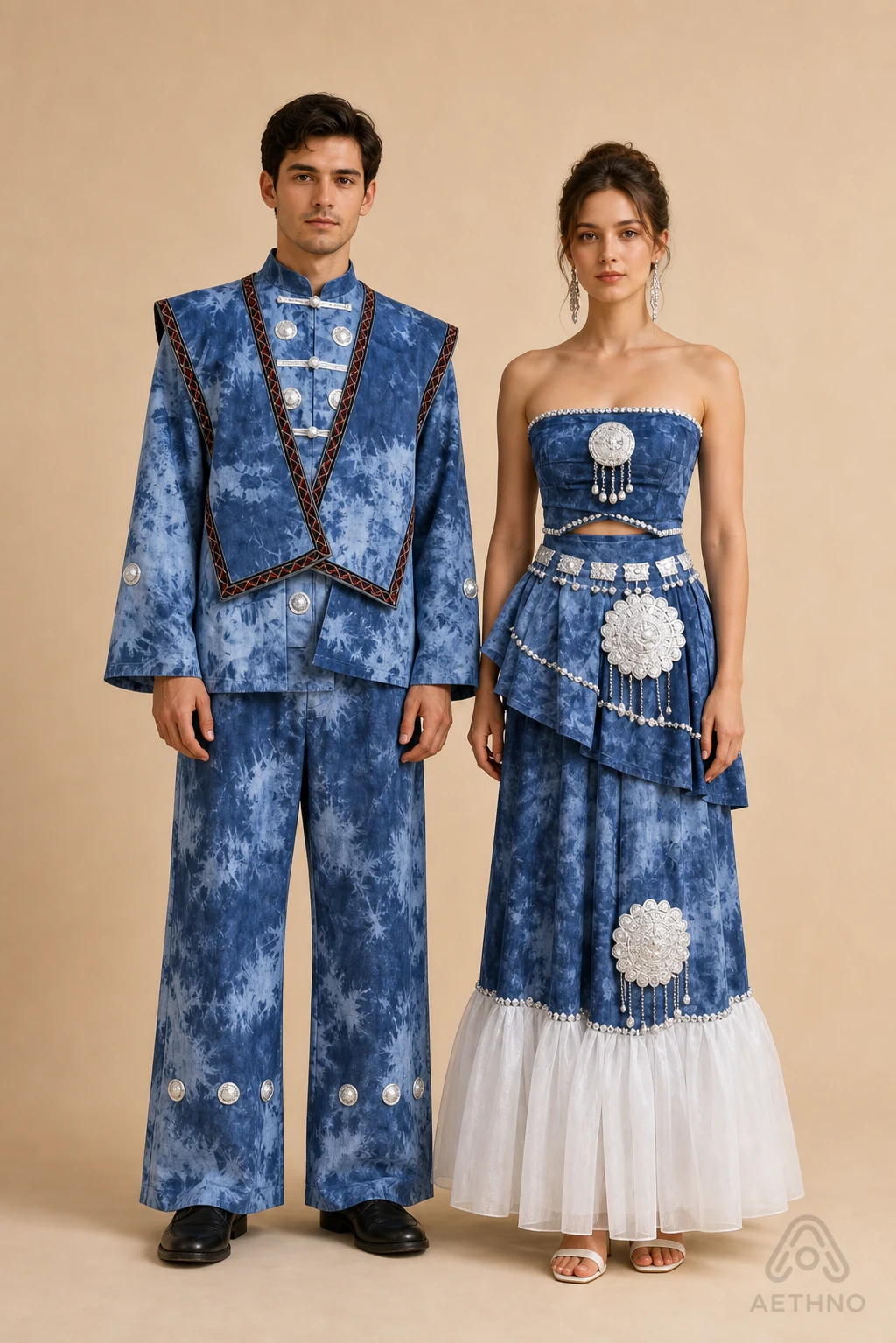 AETHNO Miao-Inspired Embroidered Couple Outfit Set - Look 68