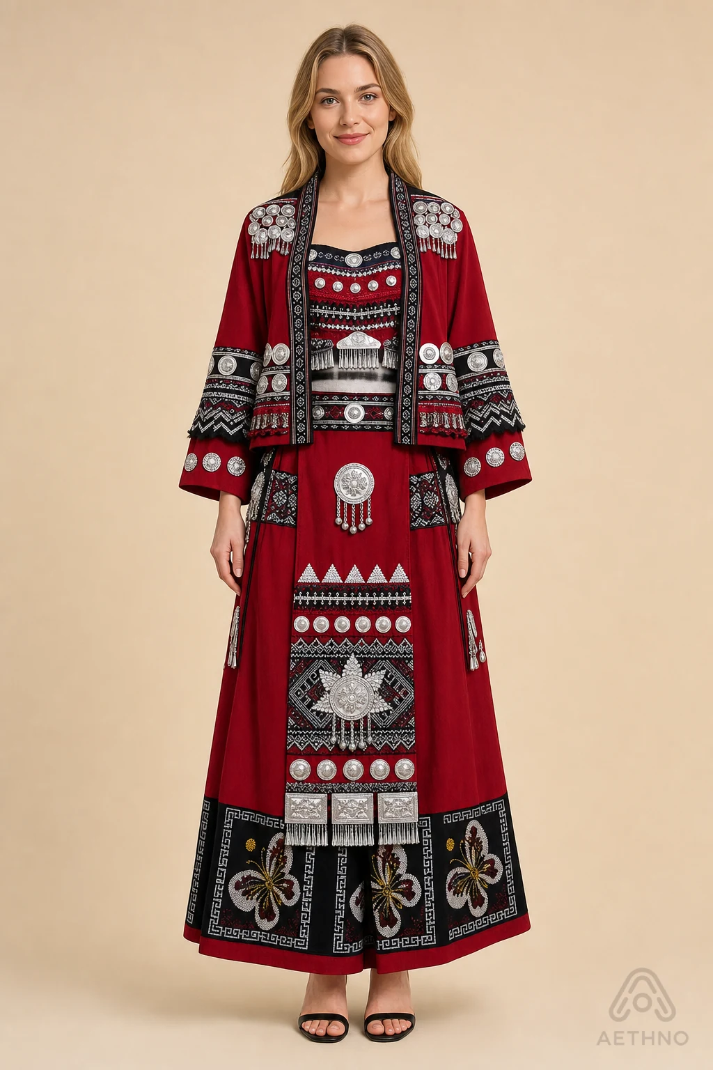 AETHNO Miao-Inspired Embroidered Women's Outfit - Look 93