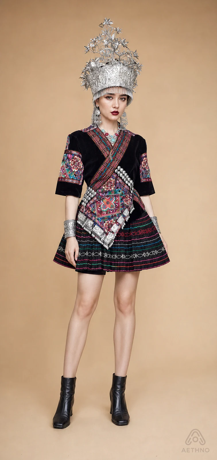 AETHNO Miao-Inspired Embroidered Women's Outfit - Look 95
