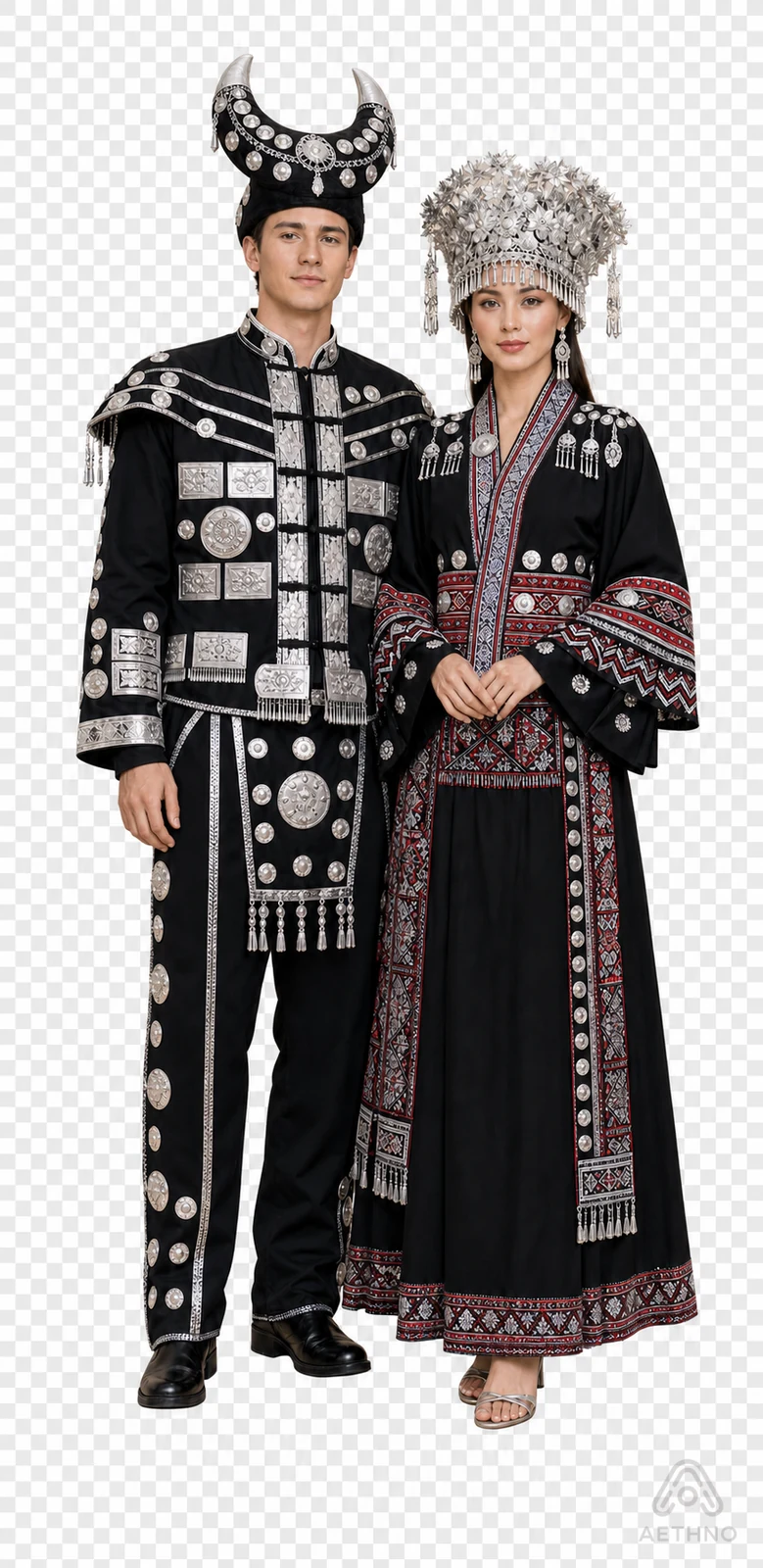 AETHNO Miao-Inspired Embroidered Couple Outfit Set - Look 97
