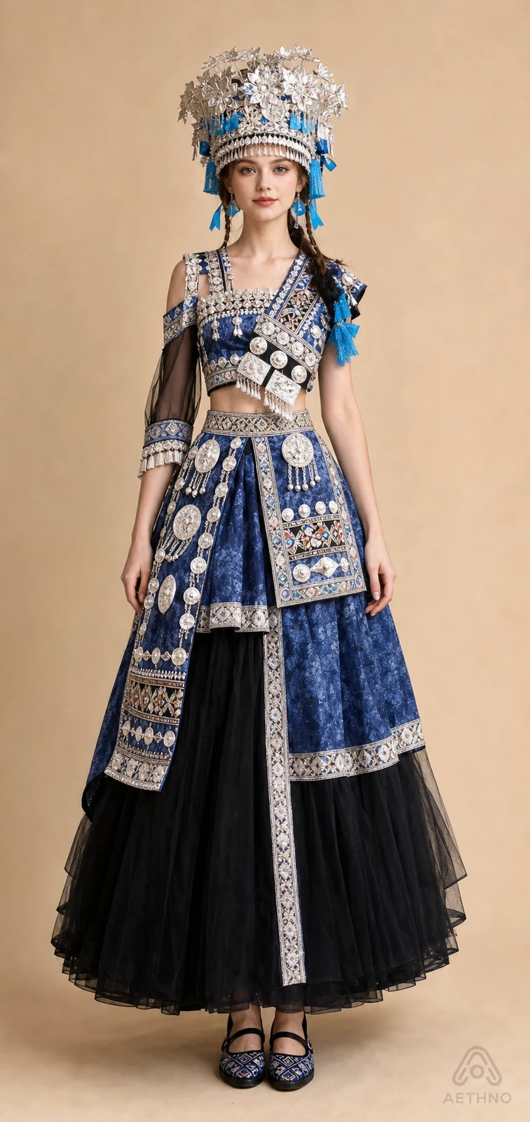 AETHNO Miao-Inspired Embroidered Women's Outfit - Look 114