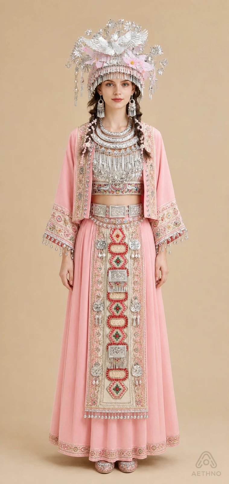 AETHNO Miao-Inspired Embroidered Women's Outfit - Look 122