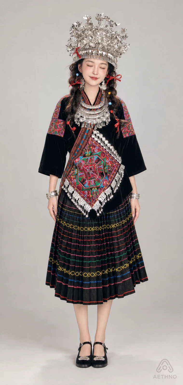 AETHNO Miao-Inspired Embroidered Women's Outfit - Look 135