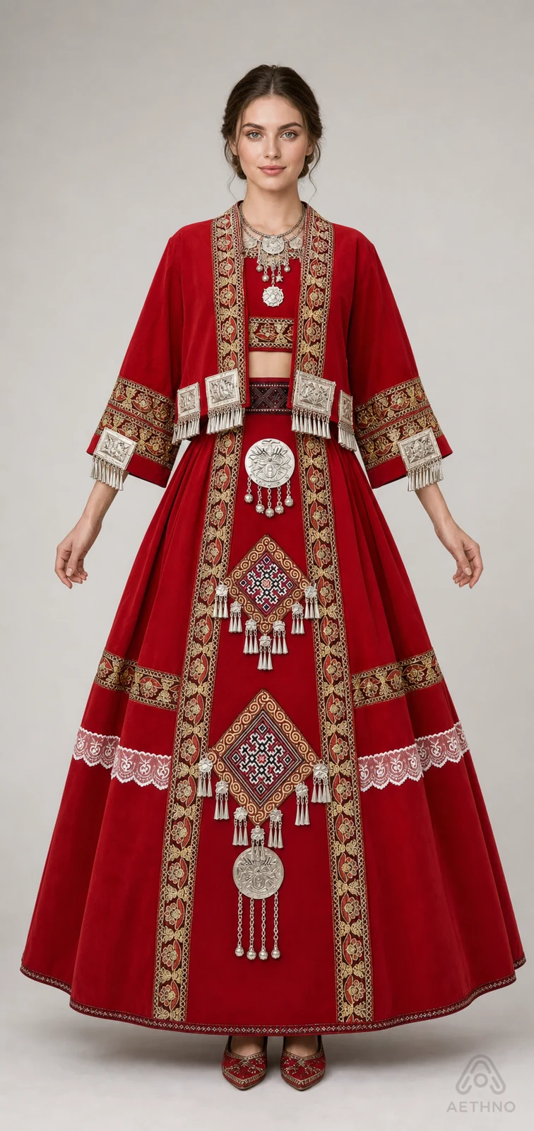 AETHNO Miao-Inspired Embroidered Women's Outfit - Look 143
