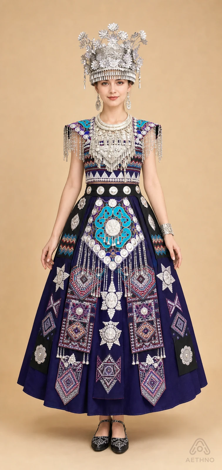 AETHNO Miao-Inspired Embroidered Women's Outfit - Look 159