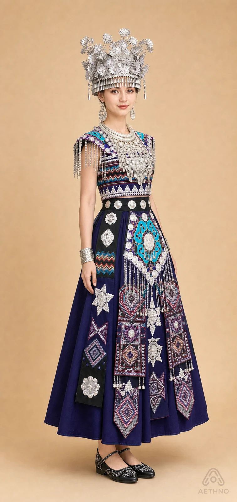 AETHNO Miao-Inspired Embroidered Women's Outfit - Look 159 - Image 3