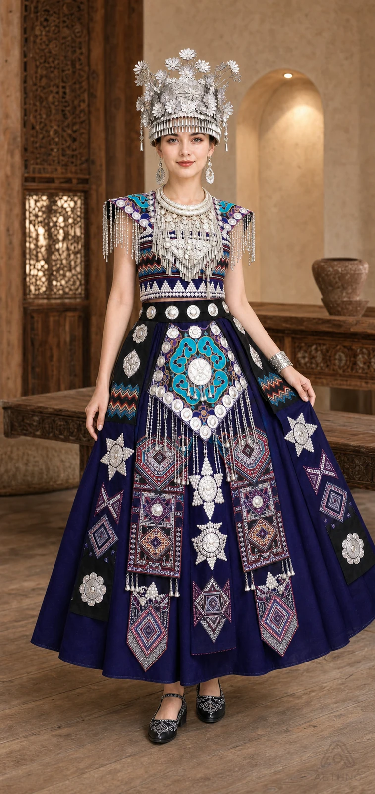 AETHNO Miao-Inspired Embroidered Women's Outfit - Look 159 - Image 9