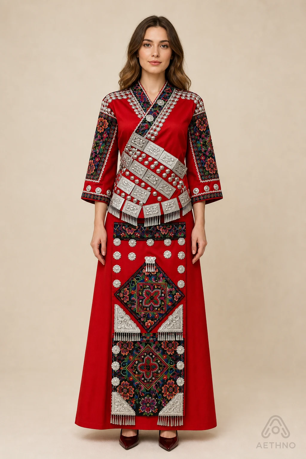 AETHNO Miao-Inspired Embroidered Women's Outfit - Look 191