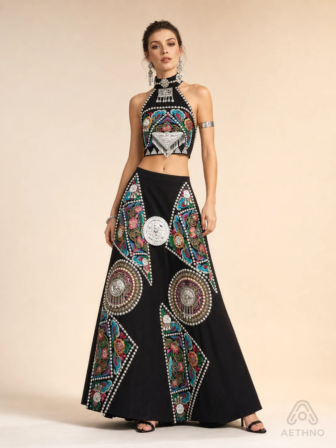 AETHNO Miao-Inspired Embroidered Women's Outfit - Look 205