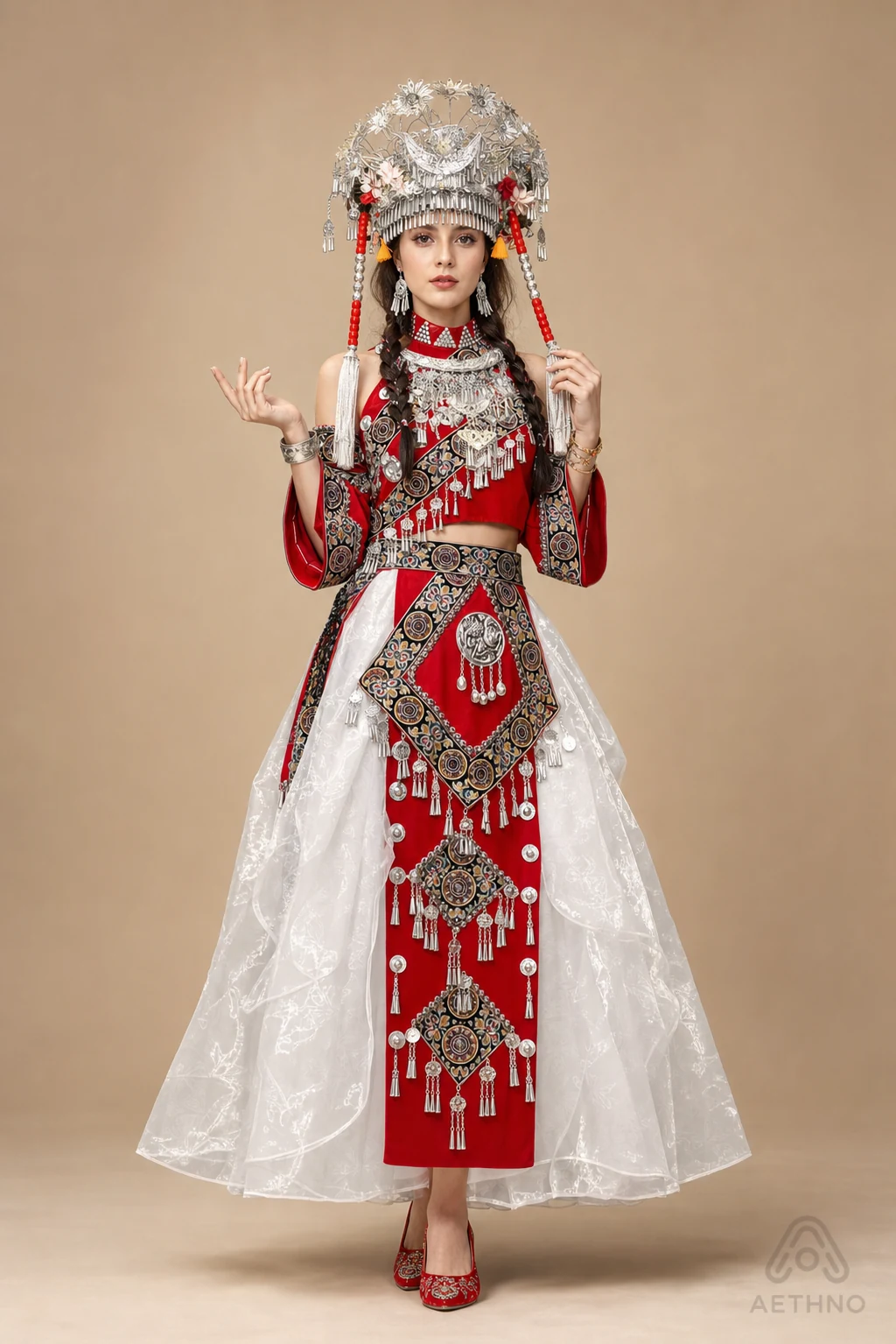 AETHNO Miao-Inspired Embroidered Women's Outfit - Look 246