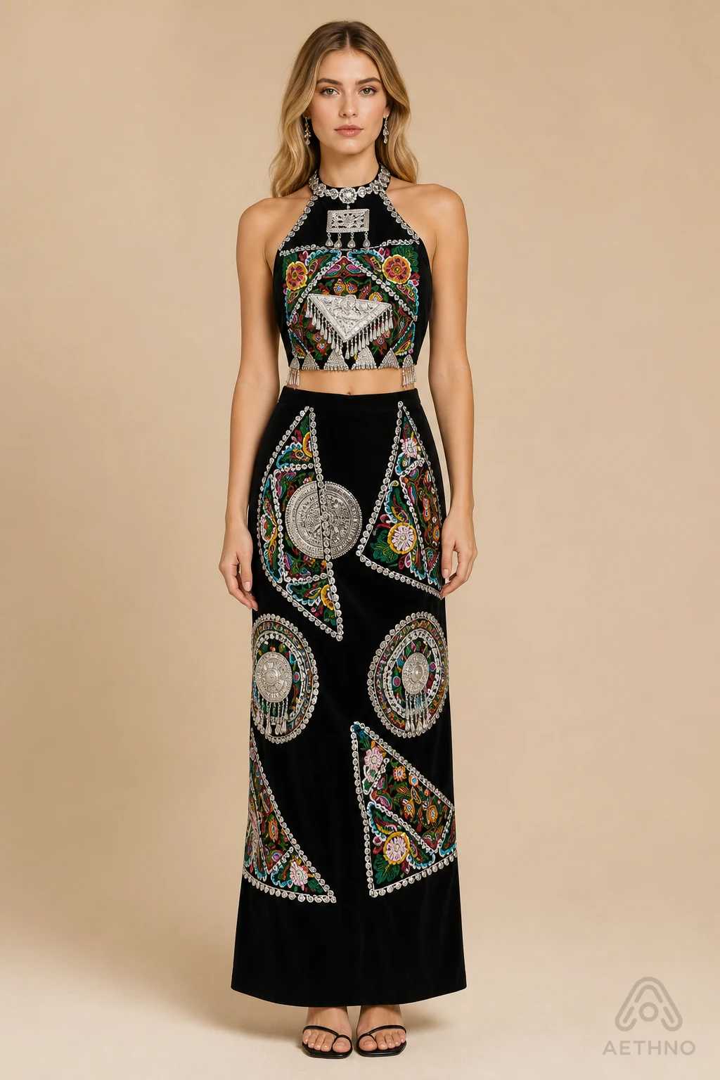 AETHNO Miao-Inspired Embroidered Women's Outfit - Look 296