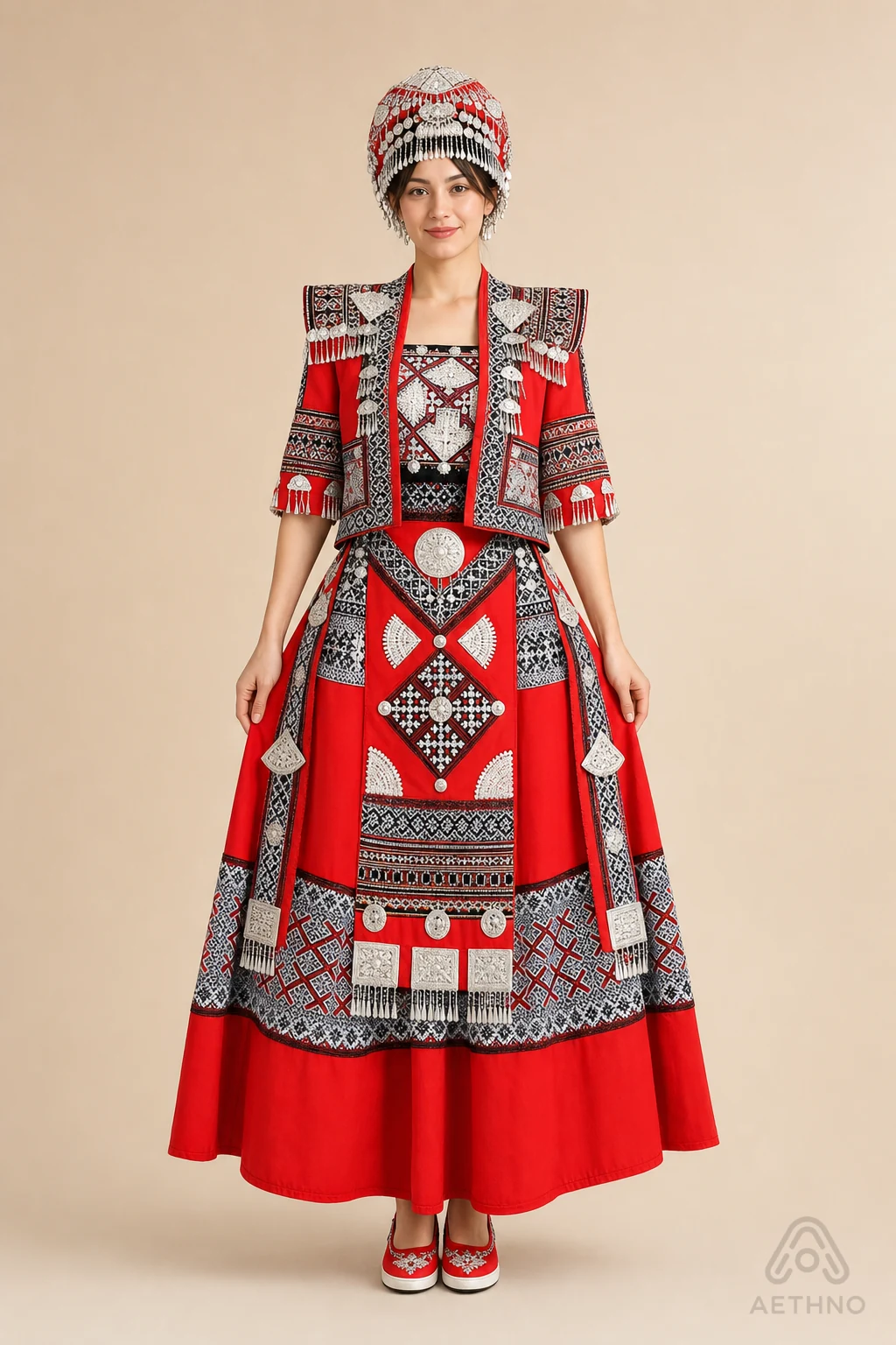 AETHNO Miao-Inspired Embroidered Women's Outfit - Look 301