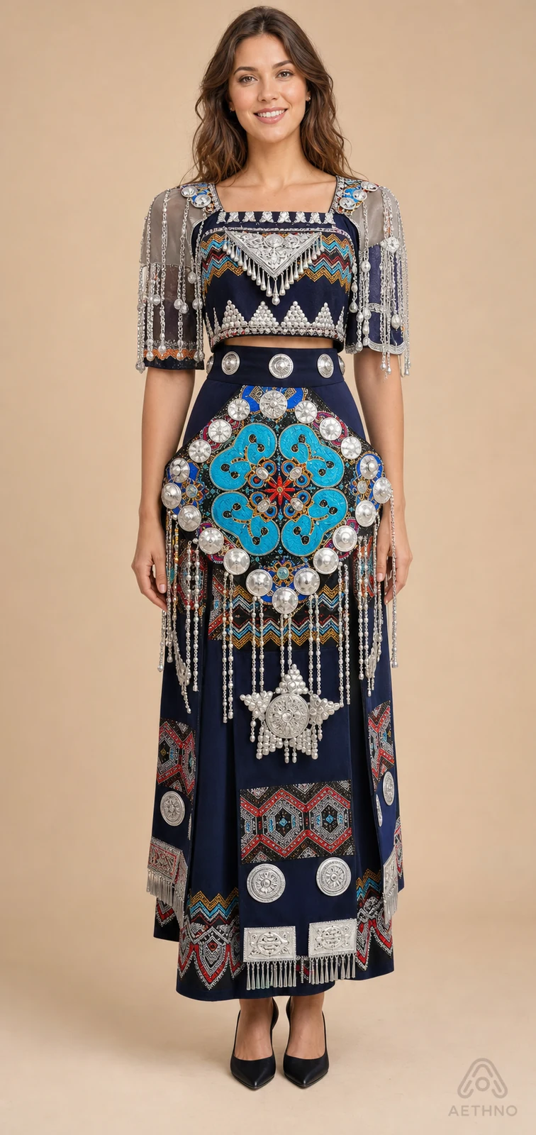 AETHNO Miao-Inspired Embroidered Women's Outfit - Look 302