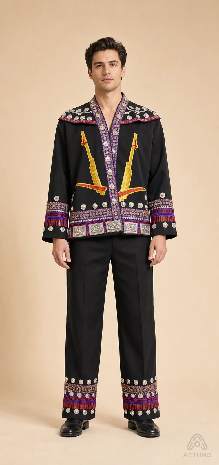 AETHNO Miao-Inspired Embroidered Men's Outfit - Look 307
