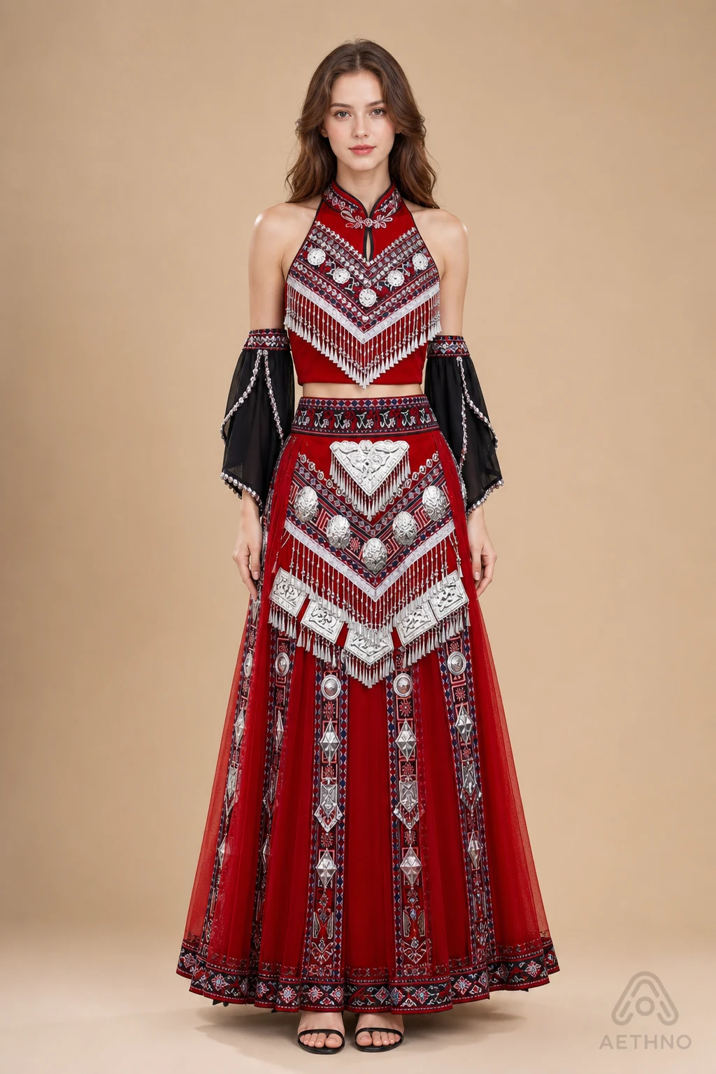 AETHNO Miao-Inspired Embroidered Women's Outfit - Look 356